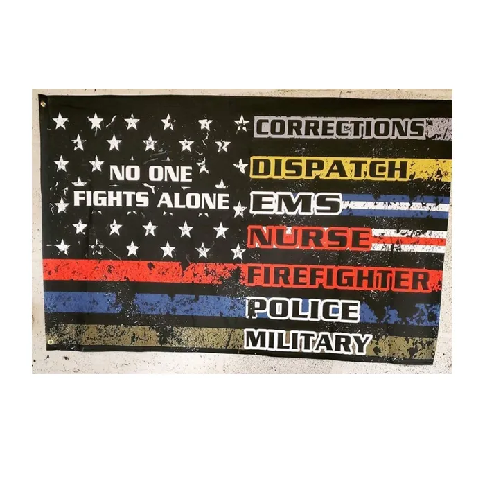 Flagge „No One Fights Alone“, 90 x 150 cm, zur Unterstützung von Krankenschwestern, Polizei- und Militärfeuerwehrleuten, 100D-Polyester