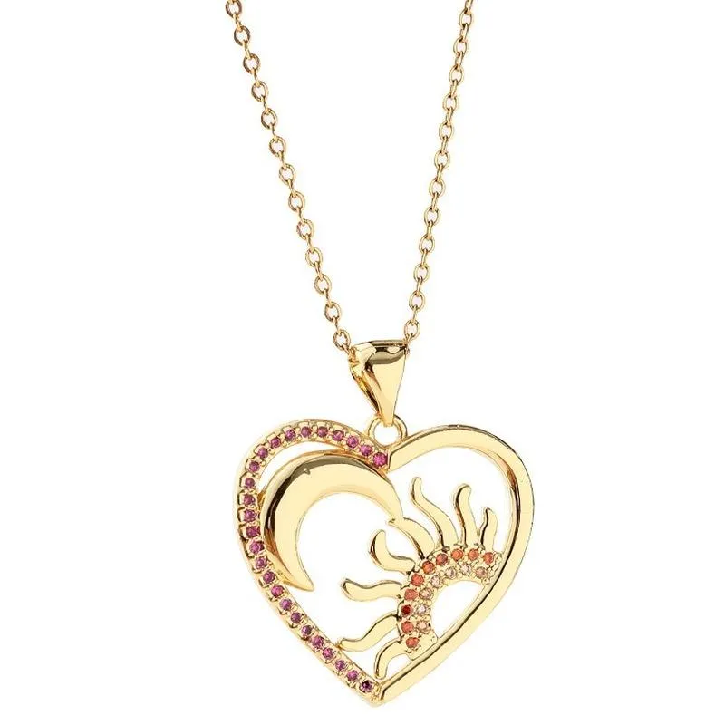 Anhänger Halsketten Mode Aushöhlen Liebe Herz Halskette Für Frauen Hip Hop Gold Platte Mond 2021 Trend Schmuck Geschenke