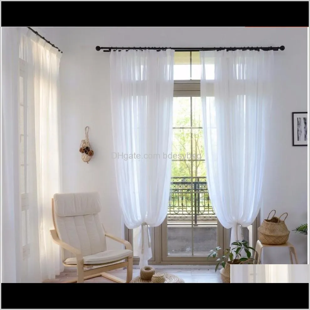 curtain finished white chiffon sheer curtains floor balcony gauze living room bay window white gauze simple and modern