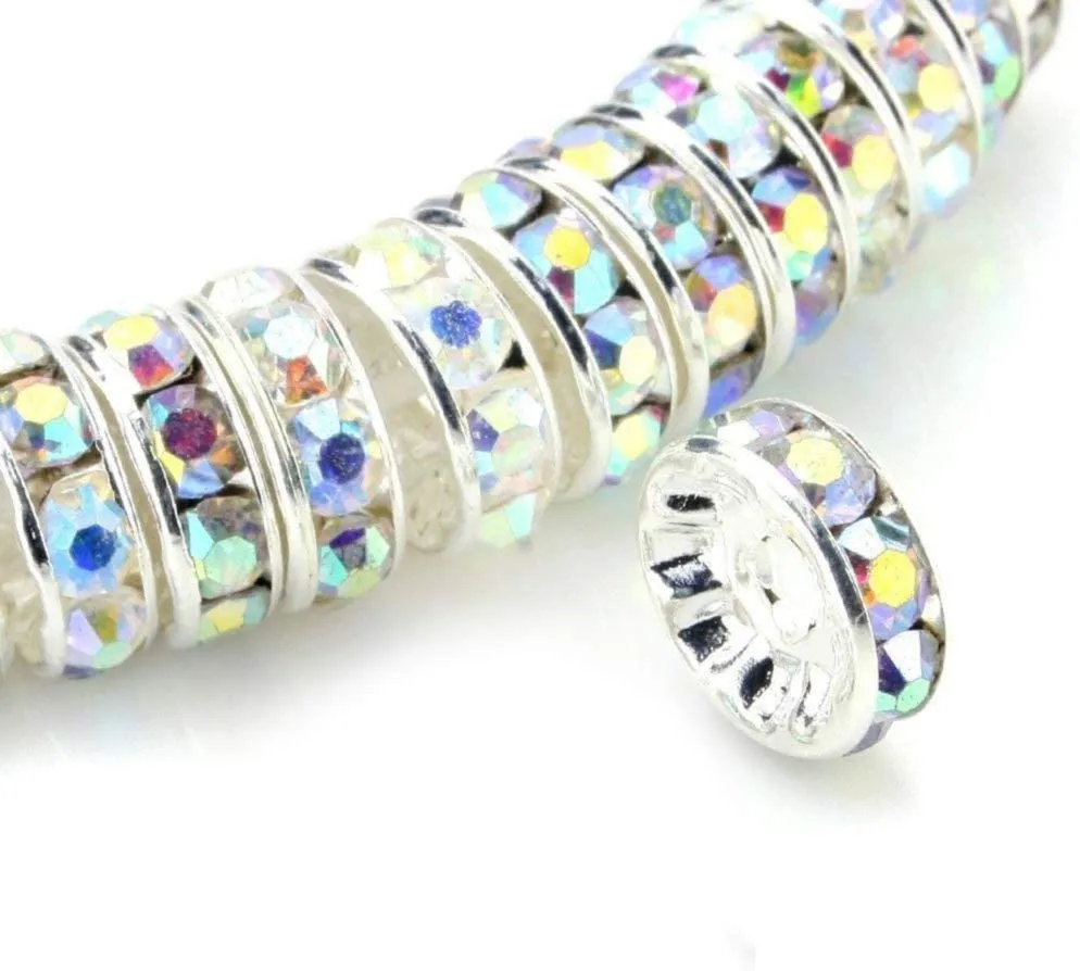 Tsunshine, 100 Uds., abalorios de cristal espaciador Rondelle, cuentas sueltas de diamantes de imitación checas chapadas en plata para fabricación de joyería, pulseras DIY 182c