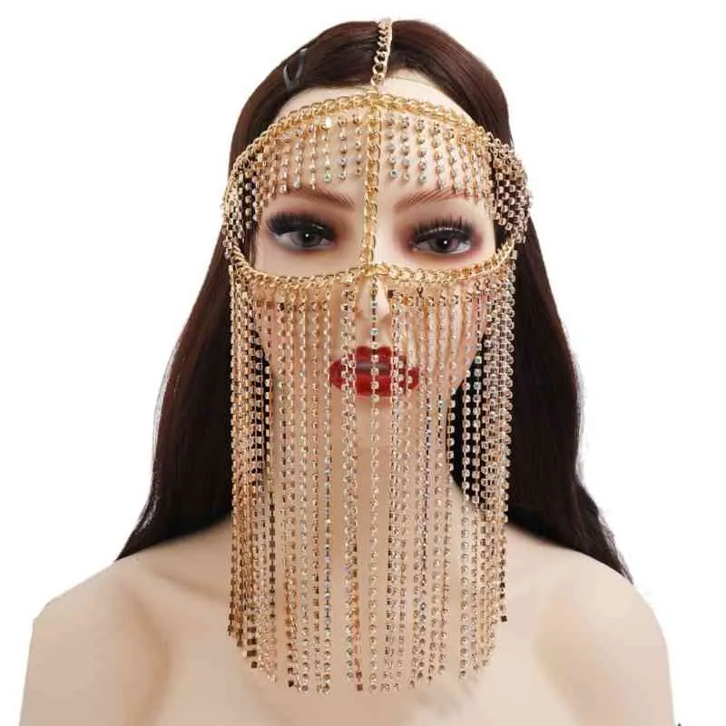 Frauen handgemachte Faux Kristall Quaste Maskerade Maske Schleier Gesicht Kette Bauchtanz Bühne Cosplay Party Stirnband Boho Festival Haar