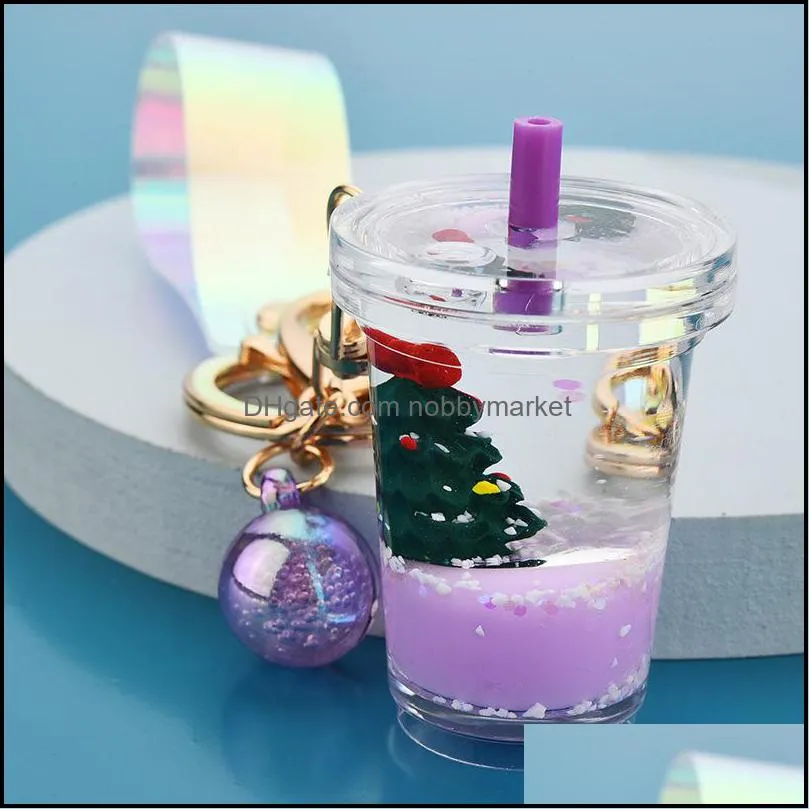 2021 Fashion Keychain New acrylic Christmas Tea Cup key ring Santa Claus Pendant Gift