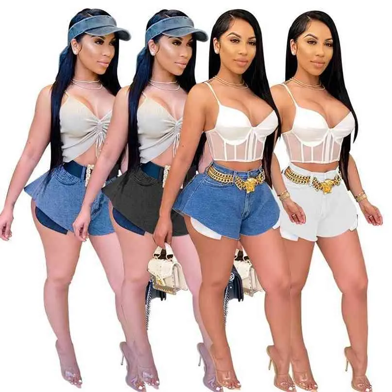 Mode Femmes Jeans Shorts Summer Denim Plus Taille Large Jambe Mid Taille Vintage Flare Casual Streetwear XS-5XL 210603