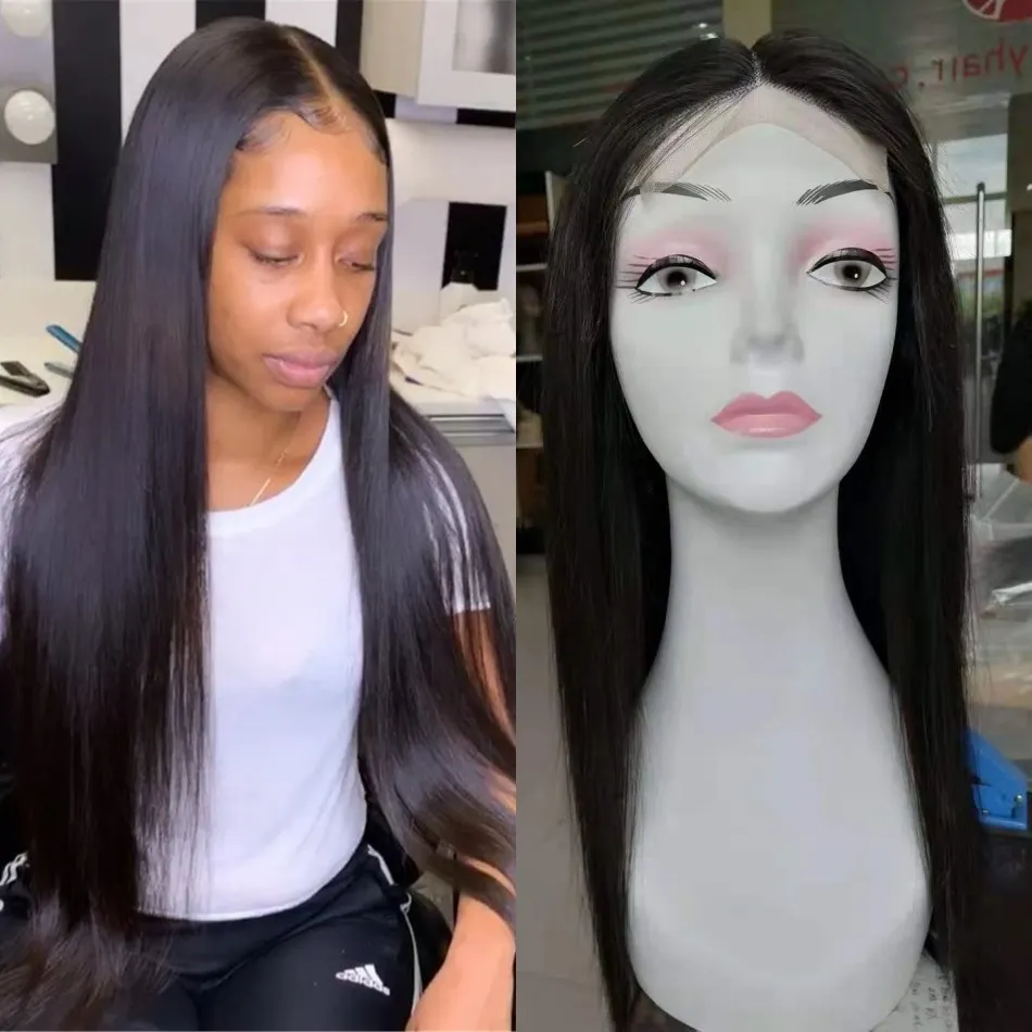 Brazilian Straight Lace Closure Human Hair Wigs for Women Pre Plucked 4x4 Top T Part Wig