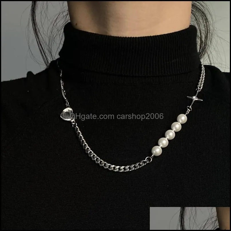 Design Reflective Pearl Cross Ladies Trend Alloy Necklace Personality Versatile Fashion Clavicle Chain Chains