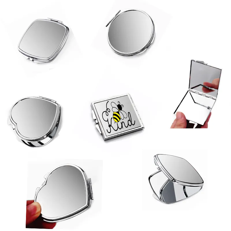 Sublimations-Make-up-Spiegel, quadratisch, herzförmig, faltbar, aus Metall, für den Außenbereich, tragbarer Mini-Taschenspiegel