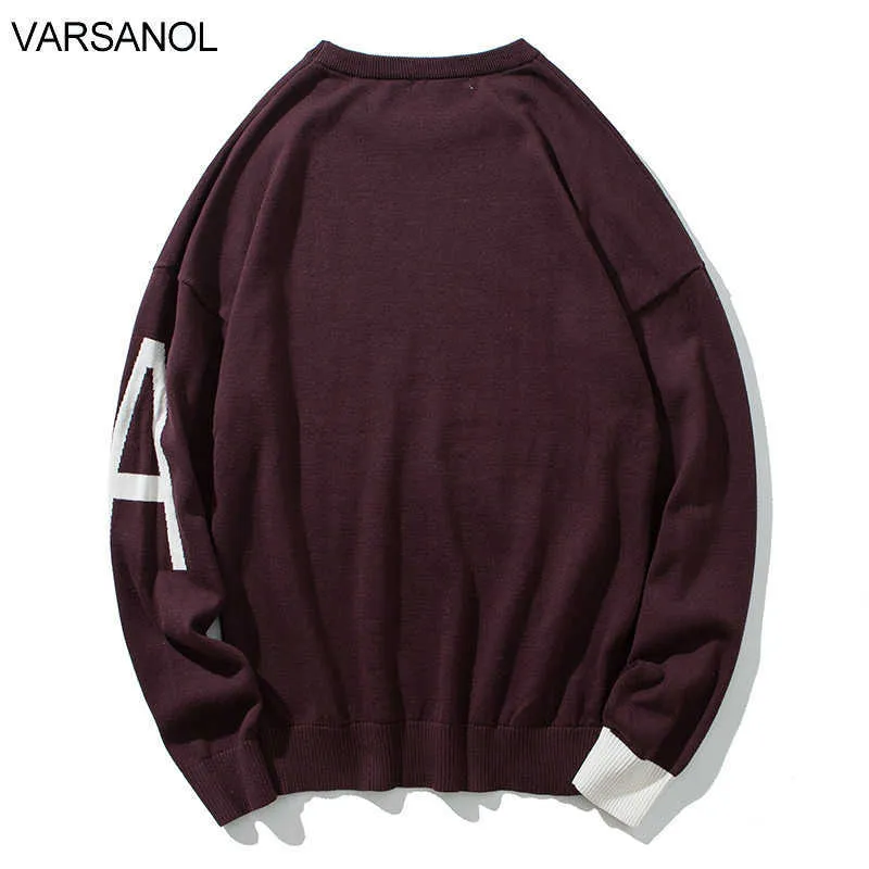 Varsanol Vinter Kläder Bomull Mäns Tröja Pullovers Kläder Mode Broderi Brev En Koreansk Oversized Sweater O Neck 210601