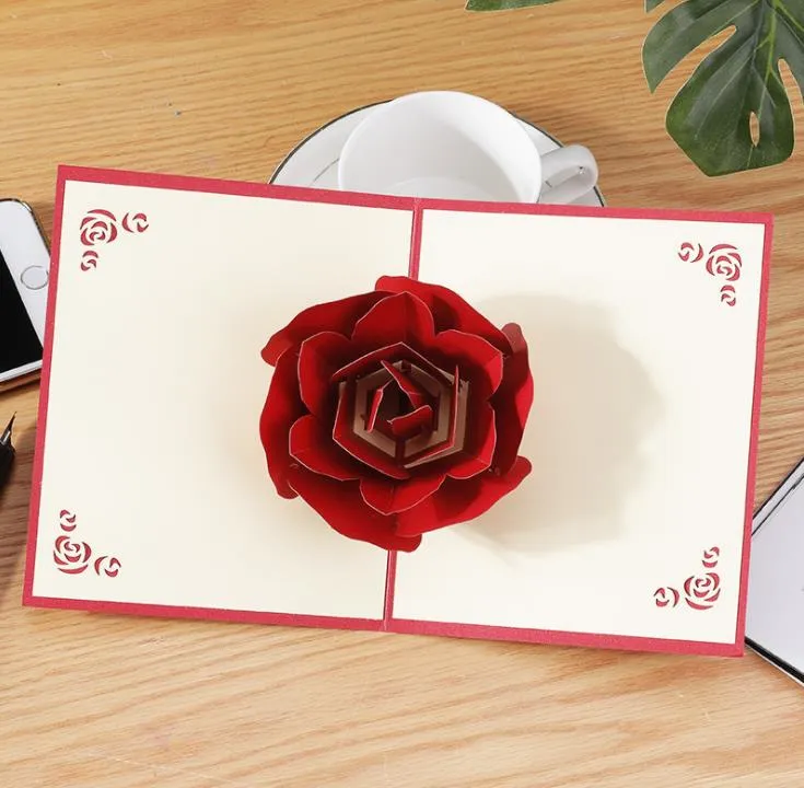 3D Rose Greeting Cards Valentines Day Greetings Card Creative Handmade Valentine Days Gifts for Women SN4732