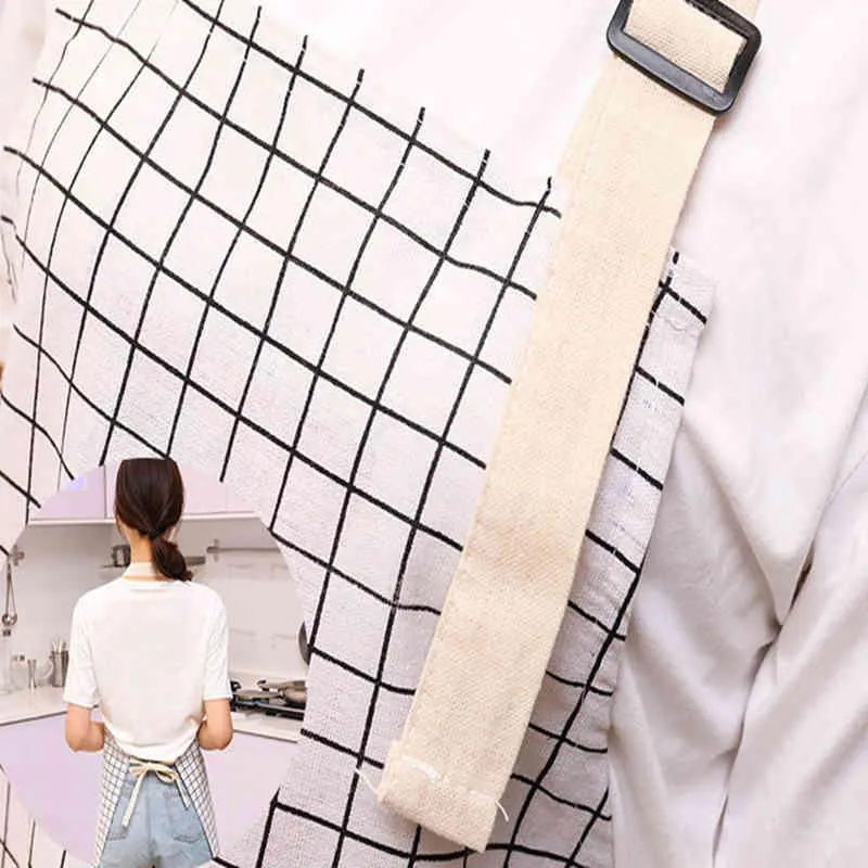 Plaid cotton and linen fashion Korean style adjustable halter apron