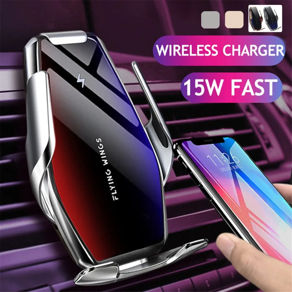 Automatic Clamping 15W Fast Qi Car Wireless Charger for iPhone 12 11 XS XR X 8 Samsung S21 S20 S10 Air Vent Mount Phone Holder