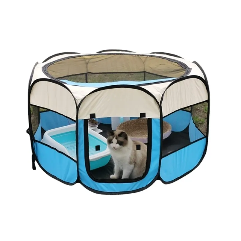 Namiot Pet Octagonal Fence Oxford Cloth Oxford Cat Litter Składane łóżko Produkty dla Supplies 211111