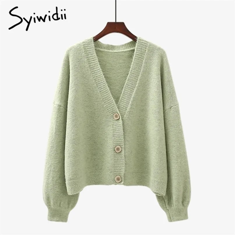 Syiwidii Cardigan verde Maglioni per donna Autunno Inverno Casual Giacca oversize lavorata a maglia con scollo a V abbottonata manica lunga cappotti 211011