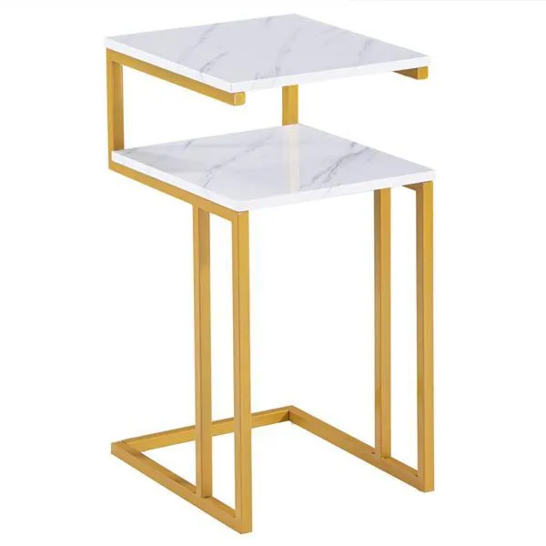 Living Room Furniture C-Type Double-Layer Gold Marble Sticker Sofa Balcony Tray Small Accent Modern Side Table For Bedroom