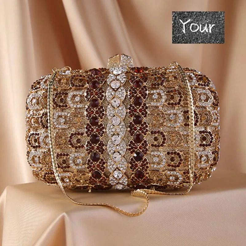 Borse da sera Pochette da sposa con strass bianco Pochette di cristallo in metallo dorato alla moda Borse da donna di lusso con diamanti per la cena