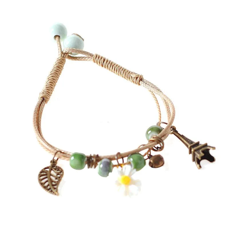 Bangle Daisy Flower Armband för kvinnor Handduksblad Keramiska pärlor Multi Elements Smycken