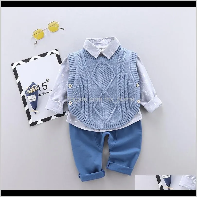 autumn casual kids suit children`s suit cotton boys long-sleeve shirt sweater vest trousers 3pcs baby clothes 0-4 years