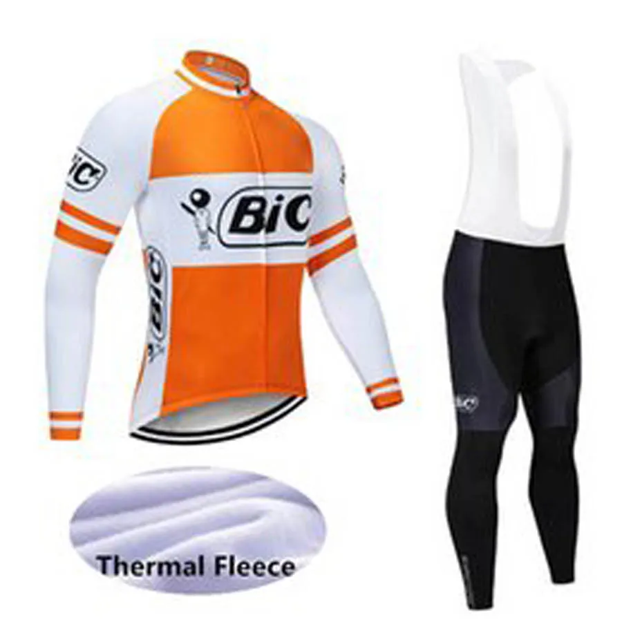 BIC Team hiver cyclisme maillot ensemble hommes polaire thermique à manches longues chemises pantalons à bretelles Kits vêtements de vélo de montagne course vélo combinaisons de sport S21050553