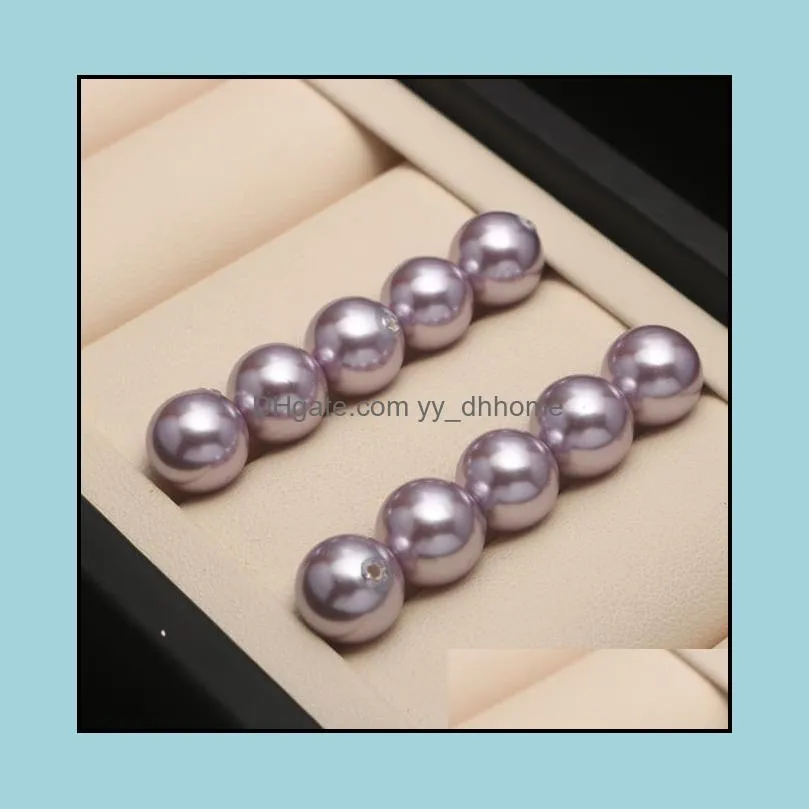 8-14mm Perfect Circle Single Artificial Shell Pearl Purple Half Hole Loose Beads Jewelry