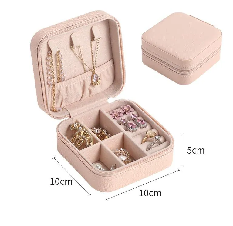 Portable Jewelry Box Ring Earring Storage Organizer Bins Easy To Carry PU Jewelry Boxes Logo Custom HH22-15