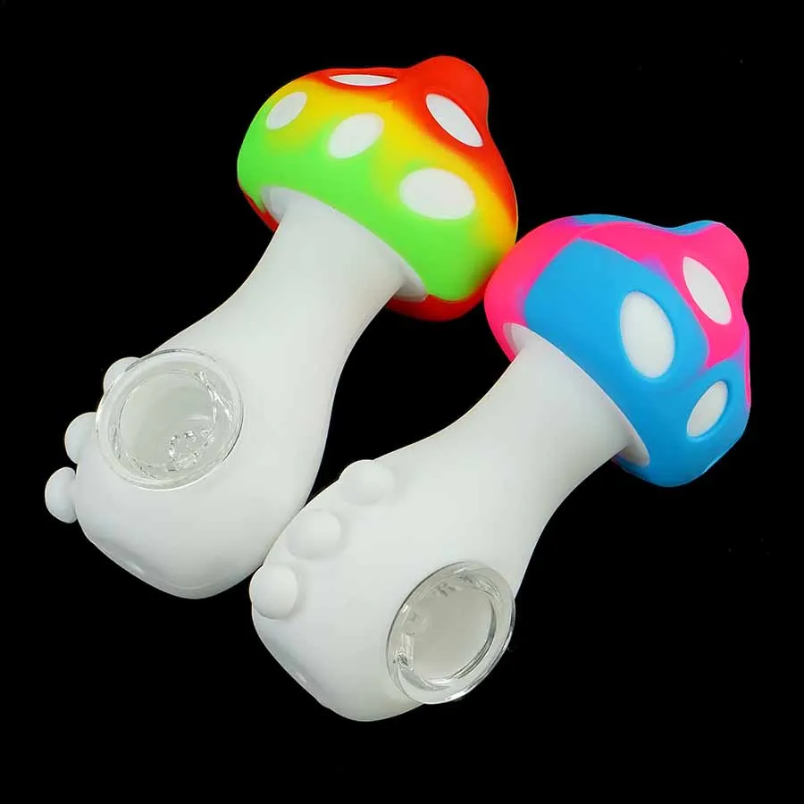 Silicone Smoking Pipe Tabak Hand Lepel Pijpen 4.3 "Olie DAB RIGHT MET GLAS KOMP Paddestoel