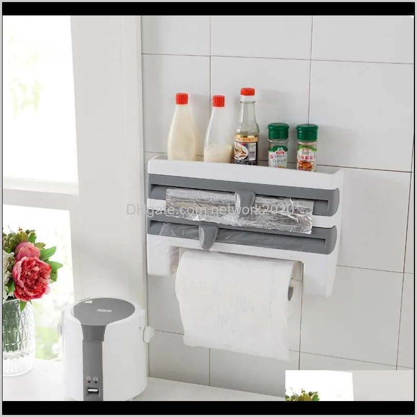 kitchen refrigerator cling film cutting storage rack wrap cutter tin foil paper towel holder kitchen shelf organizer plastic hang