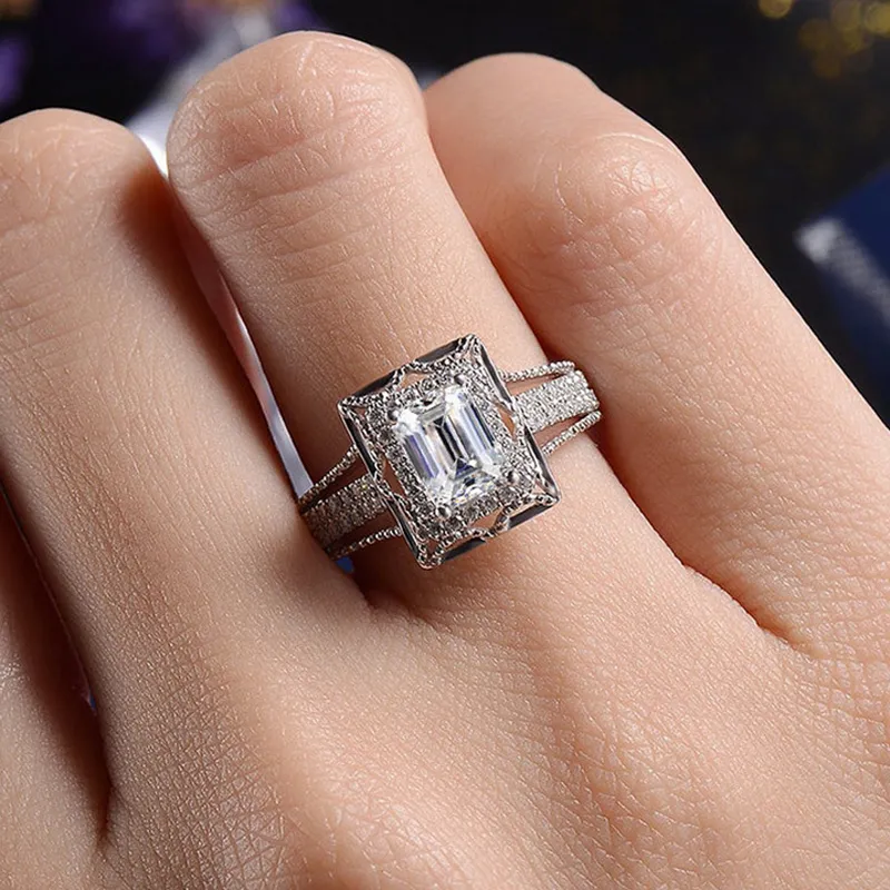 Mulheres menina grande cristal zircão anel casamento jóias presente para amor moda jóias acessórios tamanho 6-10