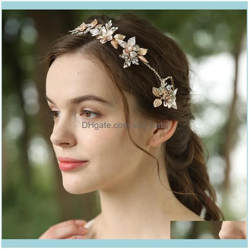 Hair Clips & Barrettes Boho Gold Floral Crown Bridal Tiara Women Leaf Hairband Hand Wired Wedding Headband Piece Accessories