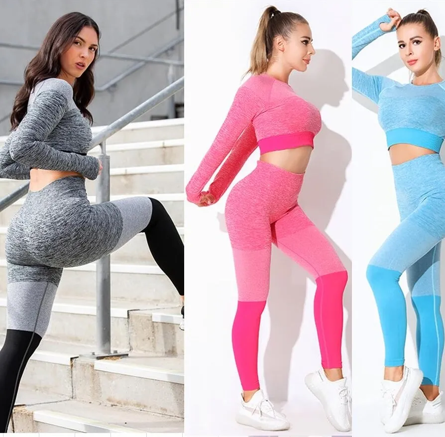 Womens tracksuits sports suits pants Designer Yoga clothes Sportwear Fitness long sleeve t shirts Leggings outfit yogaworld Elastic tracksuit fashion active wear