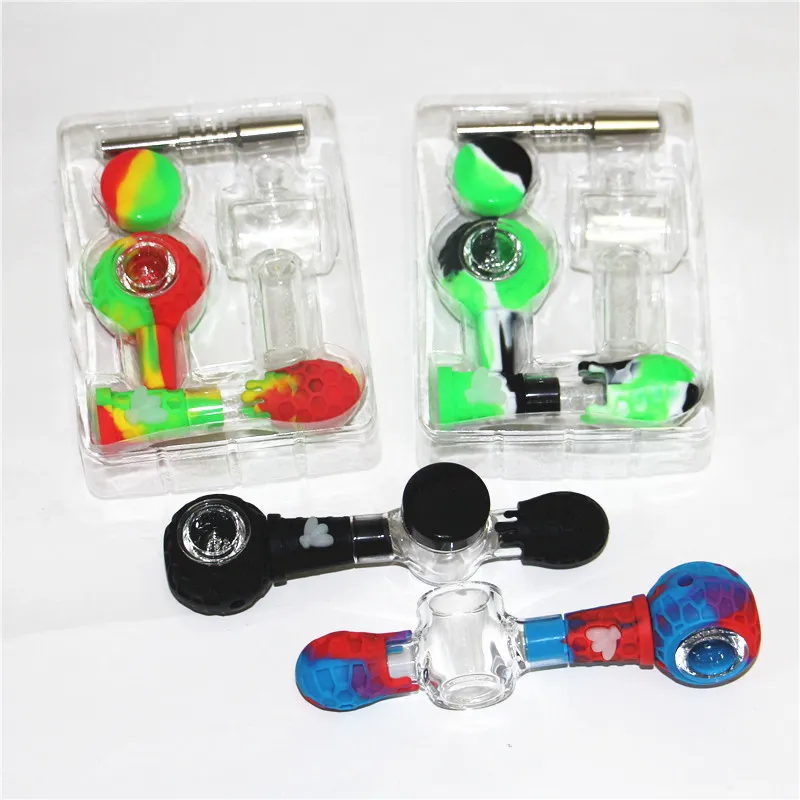 silicone hand smoking Bong Spoon Pipe Food-grade silica gel glass water pipes nectar 4 in 1