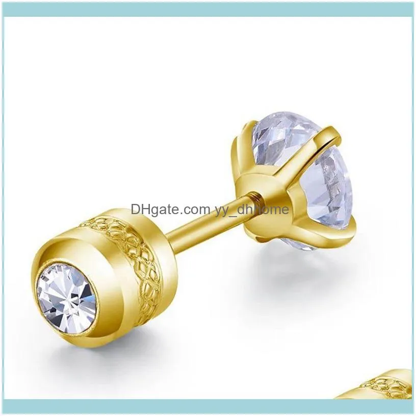 Stud Gold Color Ears For Men Crystal Earrings Fashion Jewelry Crown Women Classic Shining Zircon Small