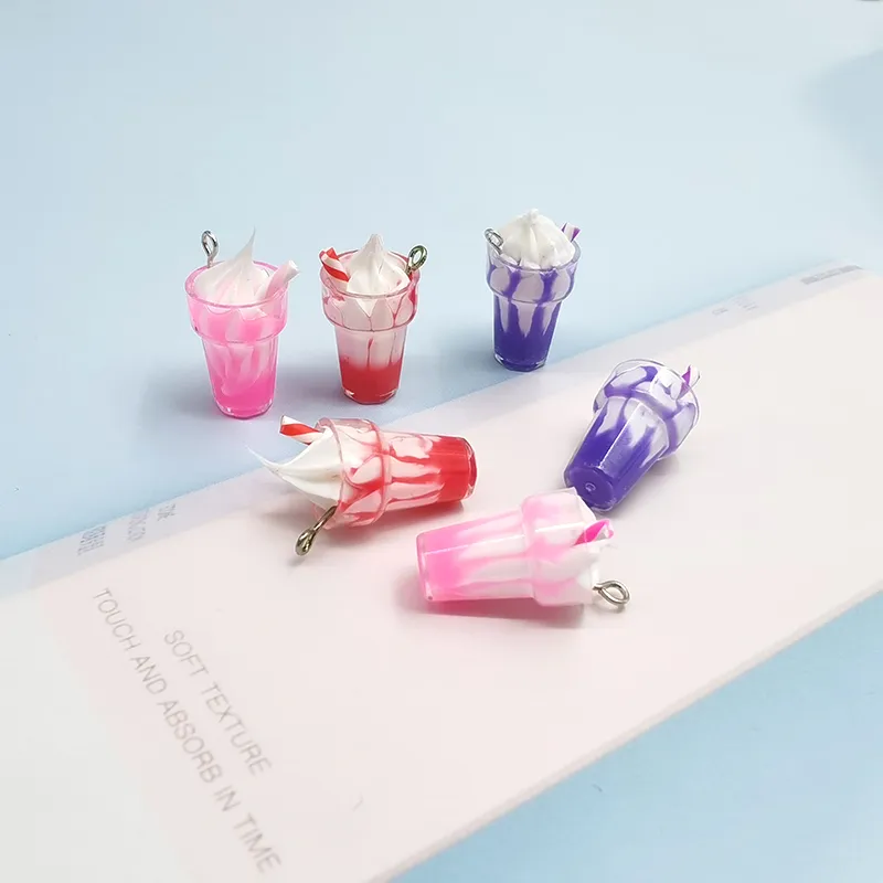 Cartoon Kawaii Ice Cream Cup Resin Charms For Jewelry Making Cute