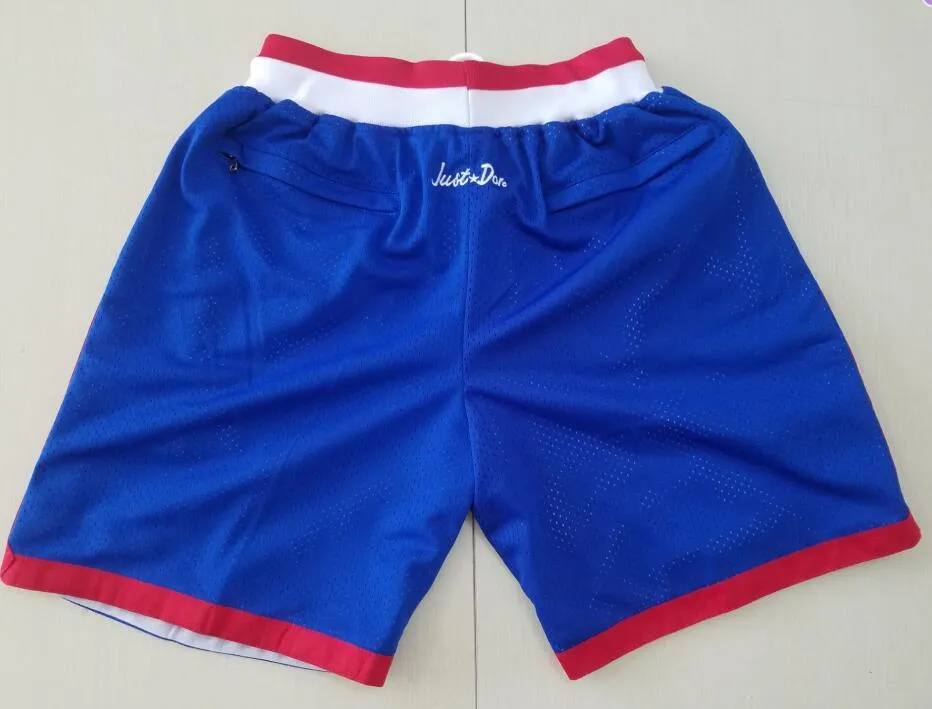 Team Vintage Basketball Shorts Zipper Pocket Running Clothes LA Blue