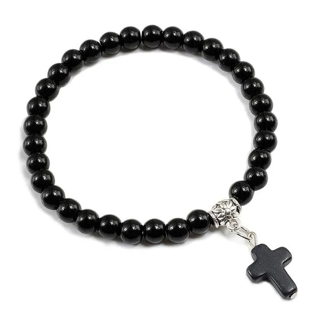 Perline, Fili 11 Stile 6MM Perline Litte Turchesi Moda Braccialetti Yoga Per Donna Uomo Gesù Croce Modello Meditazione Preghiera Braccialetti Braccialetti