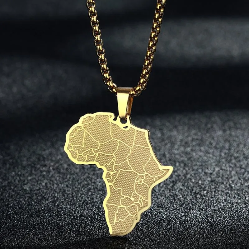 Hanger Kettingen Creatieve Afrika Kaart Afrikaanse Ketting Rvs Mannen Sieraden Gouden Oude Land Verjaardagscadeau