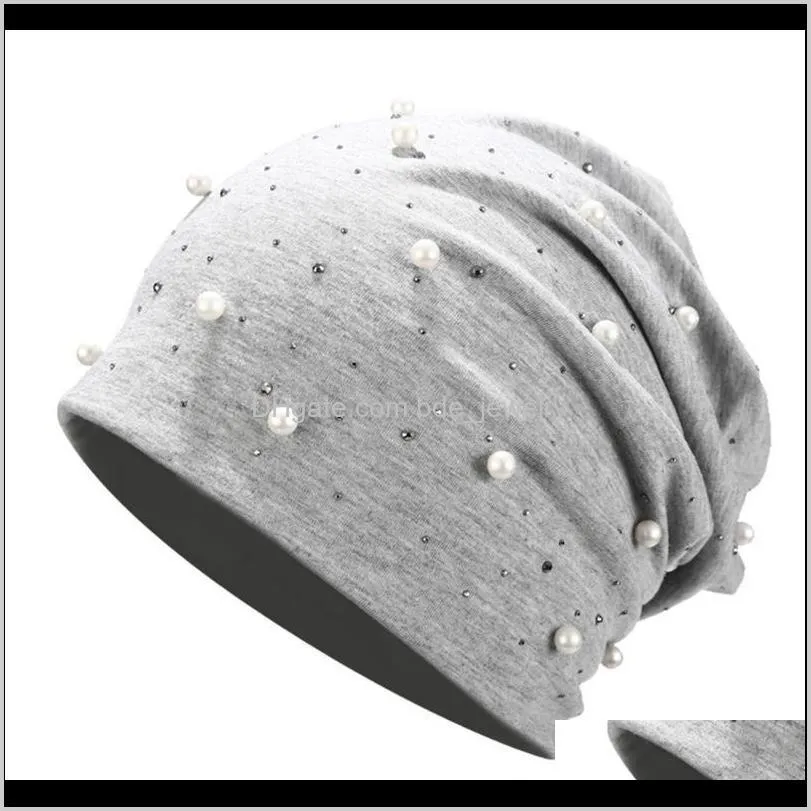 women autumn beanie hat decoration cotton blend wrap casual adults elastic size shine pearls rhinestones elegant warm