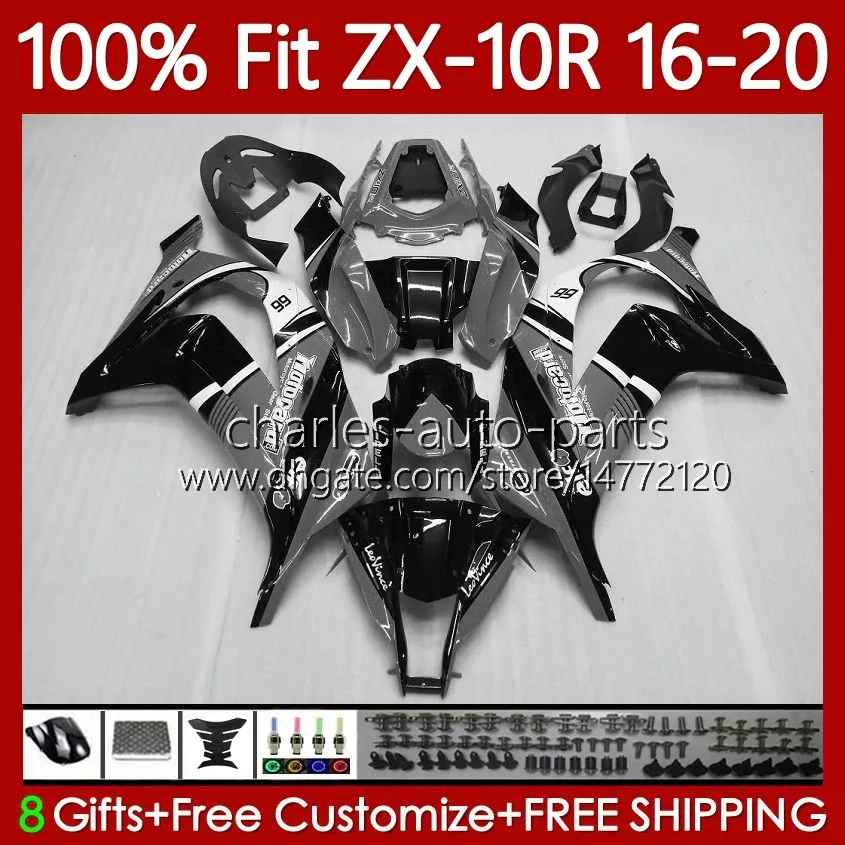 حقن العفن كاواساكي النينجا ZX-10R ZX 10R 1000CC 10 ص رمادي أسود 2016-2020 Body 105NO.121 ZX1000 C ZX-1000 2016 2017 2018 2019 2020 ZX10R 16 17 18 19 20 OEM Fairing