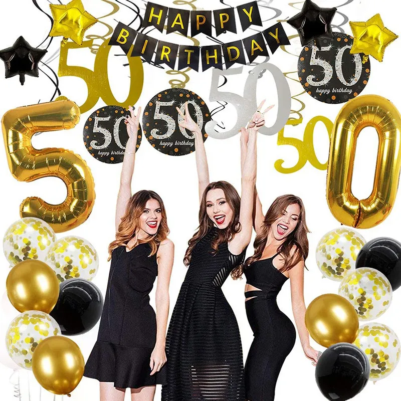 1 Takım 50. Doğum Günü Dekorasyon Mutlu Partisi Kiti ile 50. Doğum Günü Balonları
