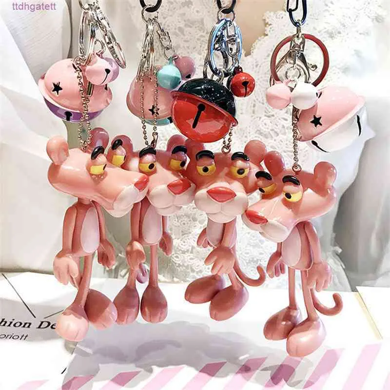 Cartoon Anime Pink Panther Panther Keychain Mignon Animal Décoration Bell pour femme Sac Charme Pendentif Pendentif Accessoires Bribouets CadetsJ7J9J7J9