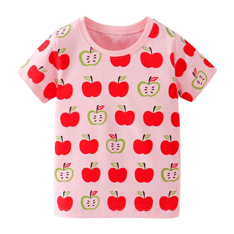 Jumping Meters Apple Print Girls Summer T shirts Cotton Baby Clothes Short Sleeve Kids Tees Cartoon Children's Tops 210529