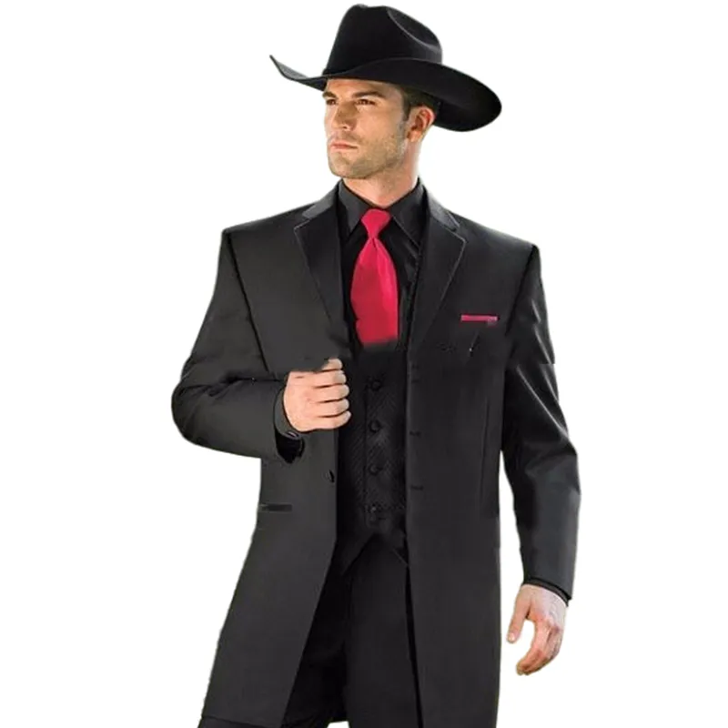 Black 3 Piece Cowboy Wedding Tuxedos for Men Western Trim Fit Formal Suit  Set