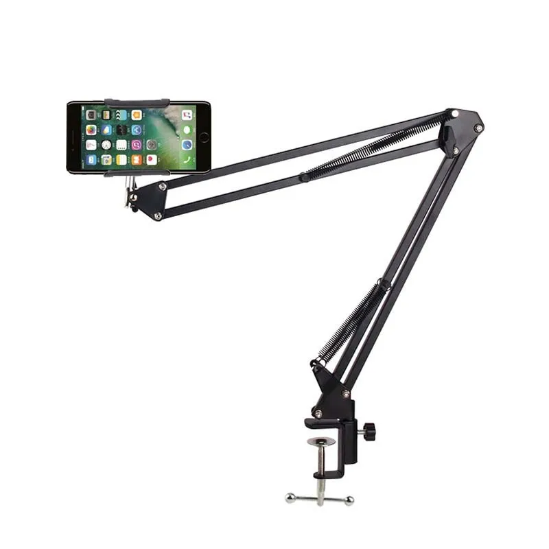 Mobiltelefon Tablet Holder Långarm Flexibel Stativ Folding Universal Bracket för Mobiltelefon Bäddstjup Mount Metal Clamp Support