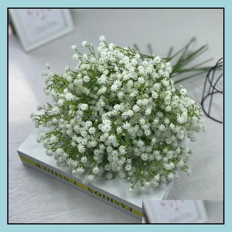 Single White Arrive Gypsophila Baby Breath Artificial Fake Silk Flowers Plant Home Wedding Decoration Drop Delivery 2021 Decorative Wreath