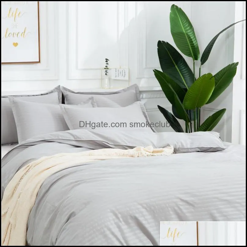 Bedding Sets Simple Strip Set Pure Color Euro Beddings Gray Pillowcase Quilt Cover 220x240 Queen King Size Double Bed For Bedroom