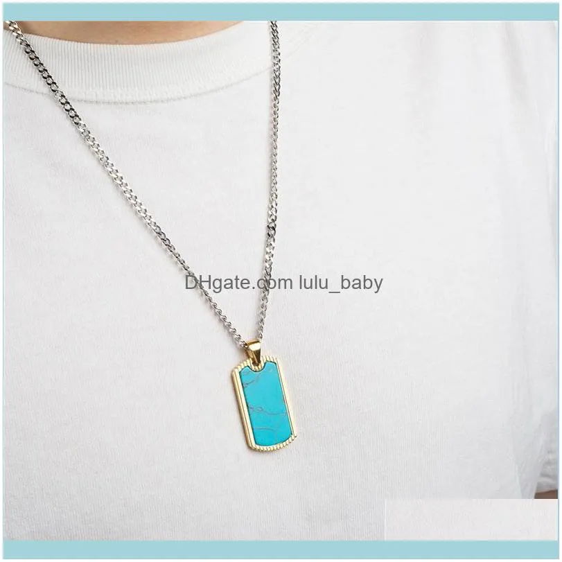 Pendant Necklaces Luxury Designs Stainless Steel Men For Women Accessories Minimalist Style Blue Color Stone Jewelry 2021