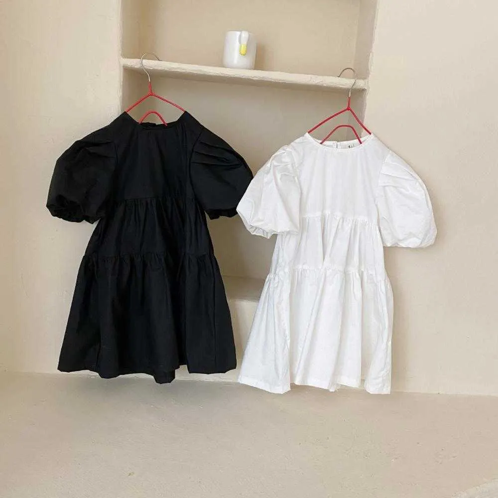 2021 Filles Robe d'été Filles Robes Petite Fille Princesse Fête Blanc Noir Robes Vêtements Pour Enfants Coréen Enfants Une Pièce Q0716