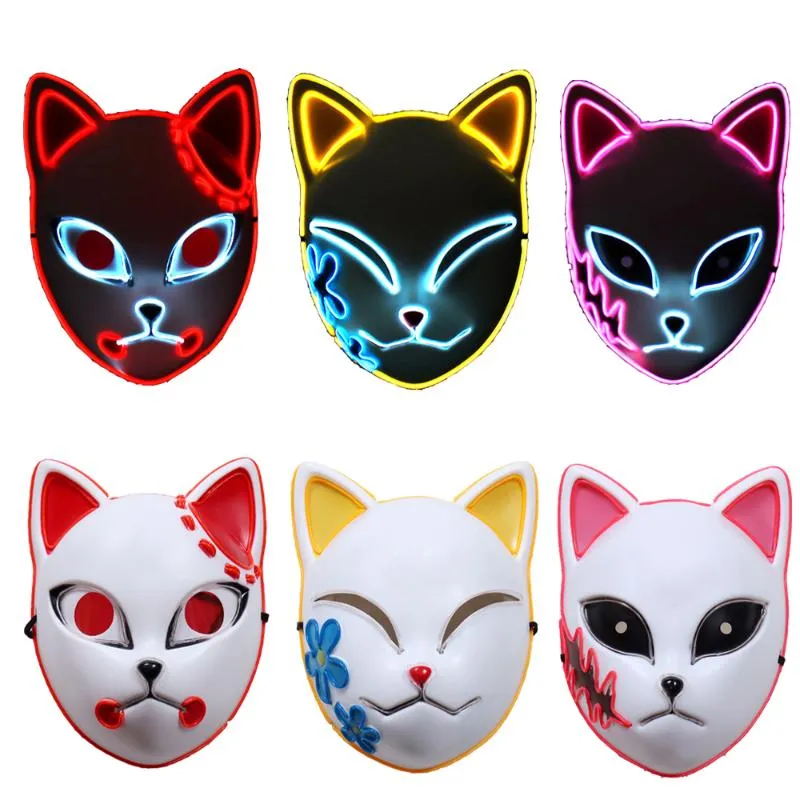 Masques de fête Demon Slayer Tanjirou, Sabito Mascarilla, Anime Makomo, Masques de Cosplay, Costume d'halloween, Mascaras LED238T