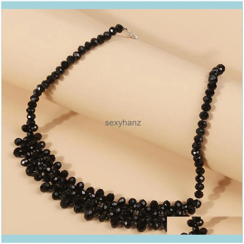 Fashion Women`s Handmade Beaded Black Crystal Chokers Necklaces For Ladies Grid Shape Geometric Necklace Party Jewelry Gifts