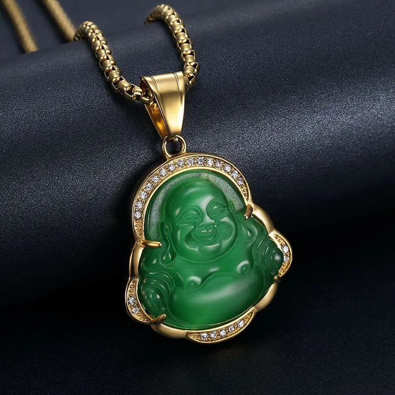 Chinese Gold Green Jade Buddha Pendant Necklace Combo Set | eBay