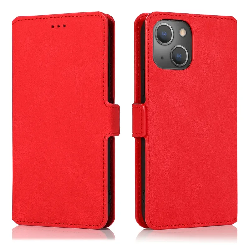 Fundas de teléfono de cuero pu de lujo para iPhone 13 12 Mini 11 Pro XR XS Max X 8 7 Plus ranuras para tarjetas flip stand billetera piel Sólido Funda de color retro fuerte