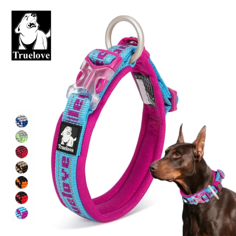 Truelove borduren Neopreen Pet Hond Kraag Nylon Verstelbare Halsbanden voor Big Kleine Honden Running Reflecterende Chihuahua Bitpulls 210729